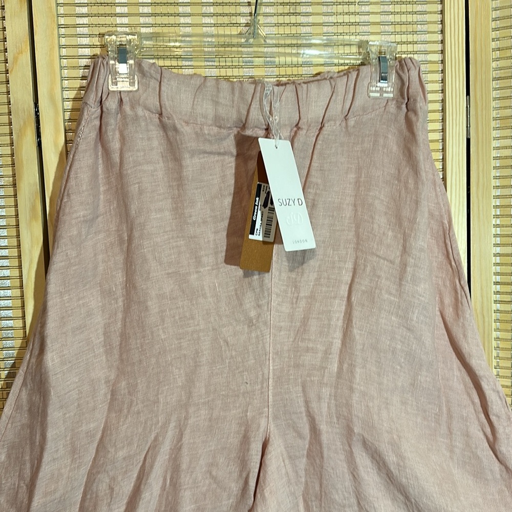Suzy D London Light Pink Linen Sahara Ultra Wide Leg Culotte Pants Med NWT - Picture 2 of 16